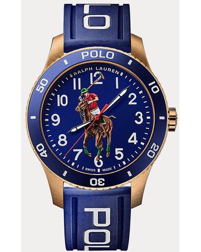 Polo Ralph Lauren 42 Mm Bronzen Horloge Met Polospeler - Blauw