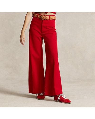 Ralph Lauren Stretch Cotton Twill Wide-leg Crop Pant - Red