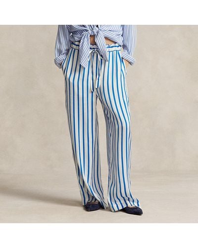 Polo Ralph Lauren Gestreifte Seidenhose mit weitem Bein - Blau
