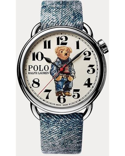 Polo Ralph Lauren 42 Mm Stalen Horloge Met Denim Polo Bear - Metallic