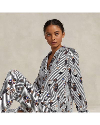 Polo Ralph Lauren Satijnen Pyjamaset Met Polo Bear - Grijs