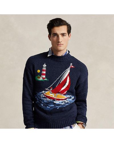 Polo Ralph Lauren Sailboat-intarsia Cotton Sweater - Blue