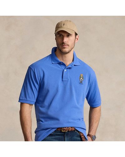 Ralph Lauren Grotere Maten - Mesh Polo-shirt Met Polo Bear - Blauw