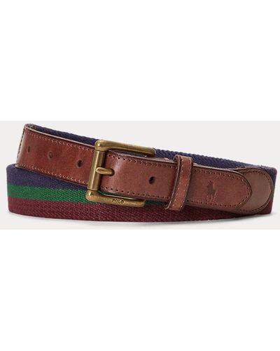 Polo Ralph Lauren Leather-trim Striped Belt - Brown