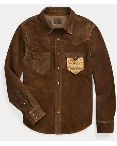 RRL Roughout Suede Western Overshirt - Brown