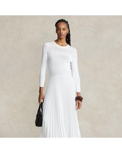 Polo Ralph Lauren Hybrid Pointelle-bodice Pleated Dress - White