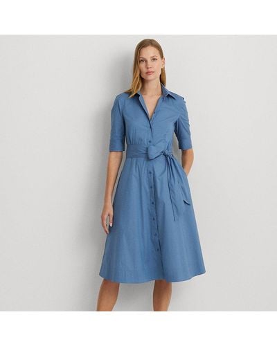 Lauren by Ralph Lauren Ralph Lauren Belted Cotton-blend Shirtdress - Blue