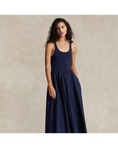 Polo Ralph Lauren Shirred Fit-and-flare Dress - Blue