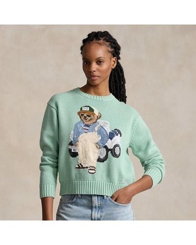 Ralph Lauren Polo Bear-intarsia Cotton Knitted Sweater - Green