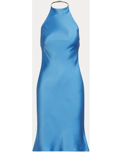 Ralph Lauren Neckholder-Cocktailkleid Asher aus Seide - Blau