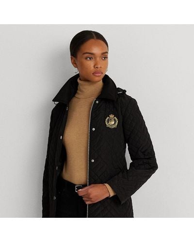 Lauren by Ralph Lauren Crest-patch Quilted Hooded Jacket - Black