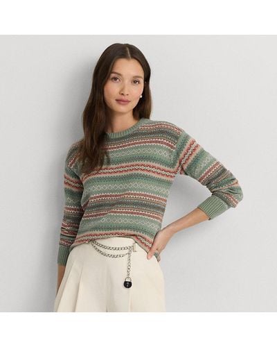 Lauren by Ralph Lauren Ralph Lauren Fair Isle Cotton-blend Sweater - Gray