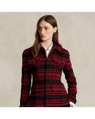 Ralph Lauren Plaid Wool Twill Utility Jacket - Red