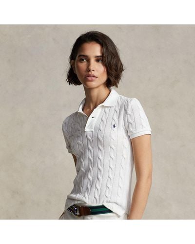 Polo Ralph Lauren Slim Fit Kabelgebreid Polo-shirt - Wit