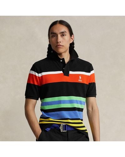 Ralph Lauren Classic Fit Striped Mesh Polo Shirt - Black