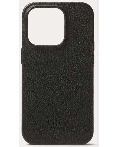 Polo Ralph Lauren Coque iPhone 15 Pro en cuir MagSafe - Noir