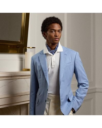 Ralph Lauren Purple Label Kent Hand-tailored Silk-linen Jacket - Blue