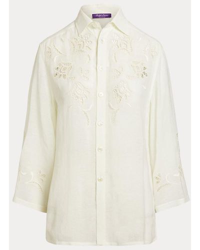 Ralph Lauren Collection Besticktes Hemd Holbert aus Leinenvoile - Weiß