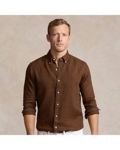 Polo Ralph Lauren Camisa de lino Custom Fit - Marrón