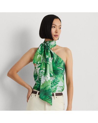 Lauren by Ralph Lauren Top halter in charmeuse con fiocco - Verde