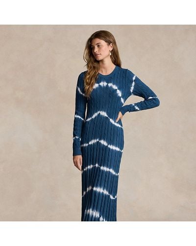 Polo Ralph Lauren Tie-dye Cable-knit Jumper Dress - Blue