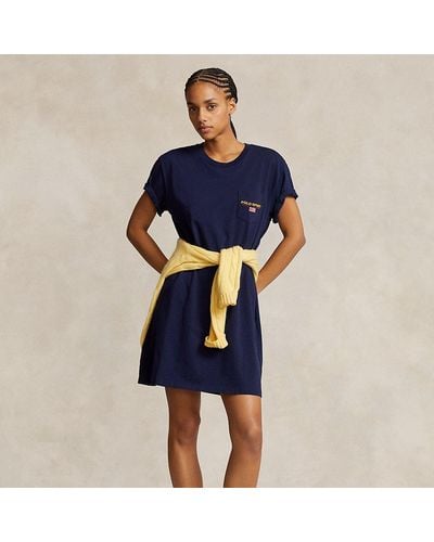 Polo Ralph Lauren T-Shirt-Kleid aus Baumwolljersey - Blau