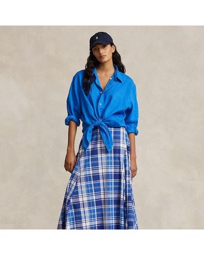 Ralph Lauren Plaid Linen Maxiskirt - Blue
