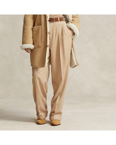 Polo Ralph Lauren Relaxed Fit Pleated Herringbone Trouser - Natural