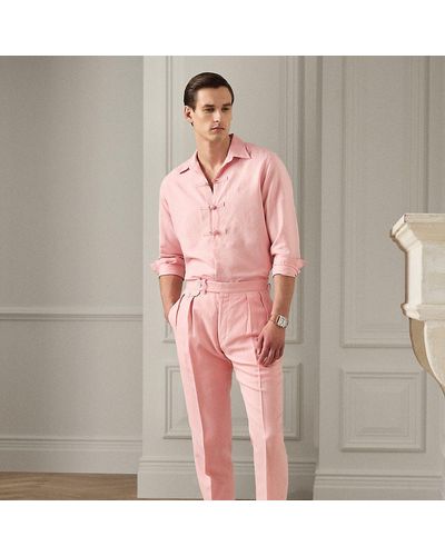 Ralph Lauren Purple Label Gregory Hand-tailored Silk-linen Trouser - Pink