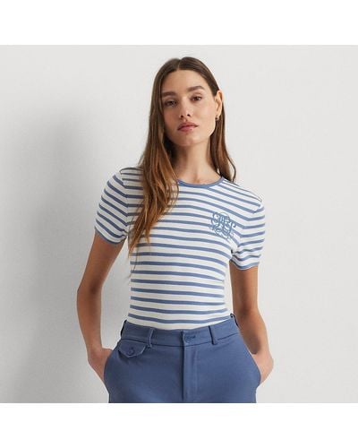 Lauren by Ralph Lauren Gestreiftes Rundhals-T-Shirt mit Stretch - Blau