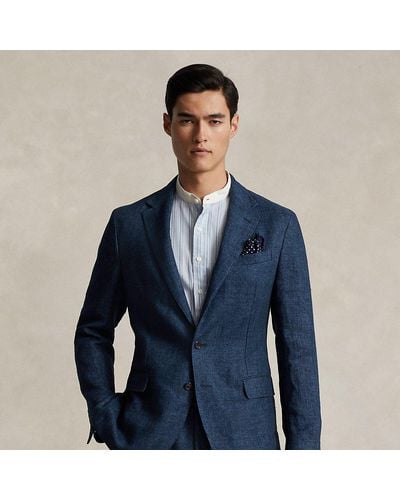 Ralph Lauren Tailored-Fit Leinen-Anzugjacke Polo Soft - Blau
