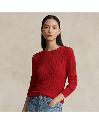 Ralph Lauren Cable-knit Cotton-blend Crewneck Sweater - Red