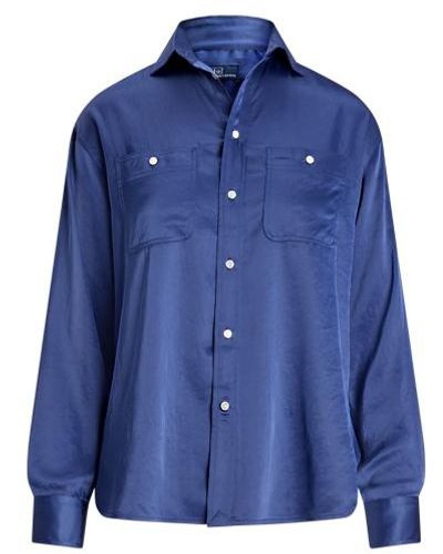 Polo Ralph Lauren Relaxed Fit Crinkled Satin Shirt - Blue