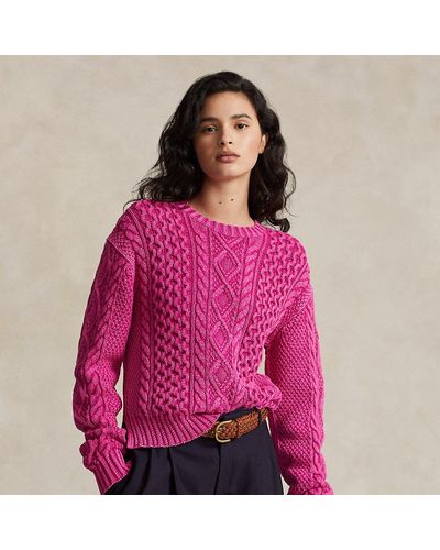 Ralph Lauren Cable-knit Cotton Crewneck Sweater - Pink