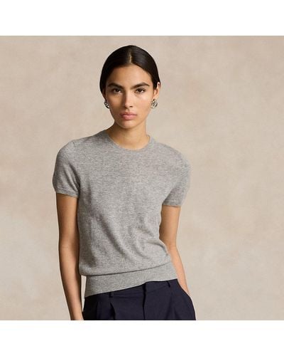 Ralph Lauren Cashmere Short-sleeve Crewneck Sweater - Gray