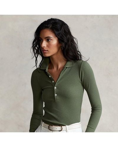 Polo Ralph Lauren Rib-knit Long-sleeve Polo Shirt - Green