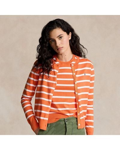Polo Ralph Lauren Striped Cotton-blend Cardigan - Orange