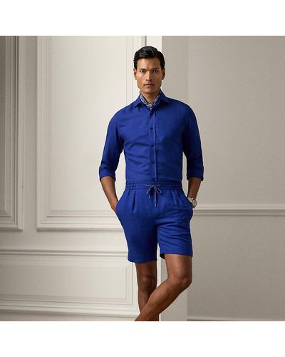 Ralph Lauren Purple Label Handgeschneiderte Seiden-Leinen-Shorts - Blau