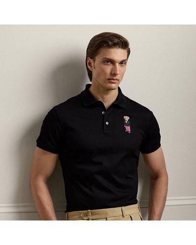 Ralph Lauren Purple Label Custom Slim Polo-shirt Met Polo Bear - Zwart