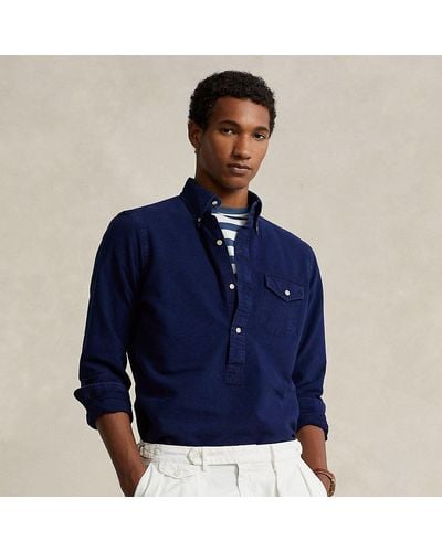 Ralph Lauren Classic Fit Indigo Oxford Popover Shirt - Blue