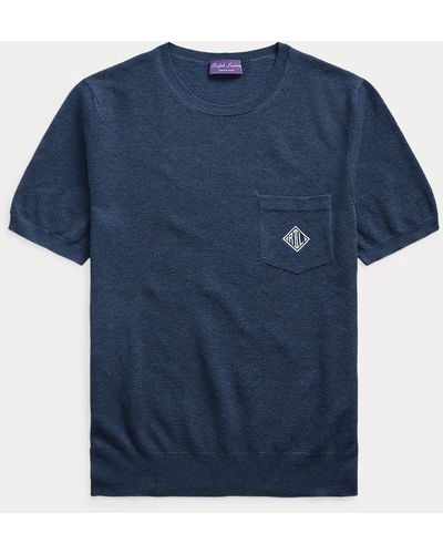 Ralph Lauren Purple Label Monogramm-Seidenpullover mit Polo-Kragen - Blau