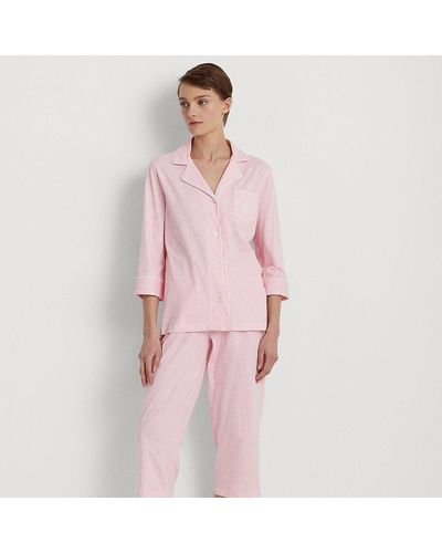 Ralph Lauren Lauren - Pijama capri de punto jersey con rayas - Rosa