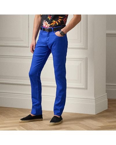 Ralph Lauren Purple Label Slim Fit Linnen-katoen Jeans Met Stretch - Blauw
