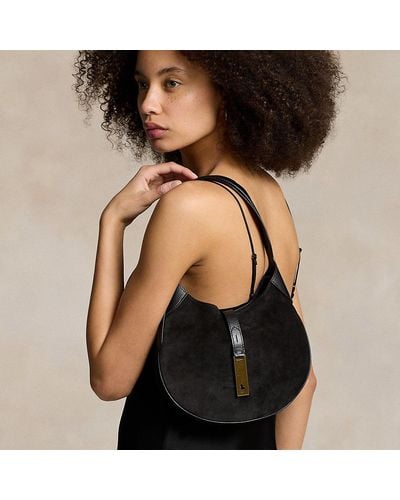 Ralph Lauren Polo Id Suede Small Shoulder Bag - Black