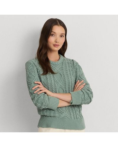 Lauren by Ralph Lauren Ralph Lauren Aran-knit Cotton-blend Crewneck Sweater - Green