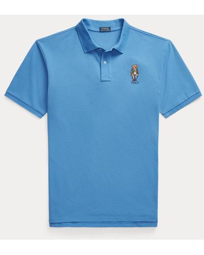 Ralph Lauren Grotere Maten - Mesh Polo-shirt Met Polo Bear - Blauw