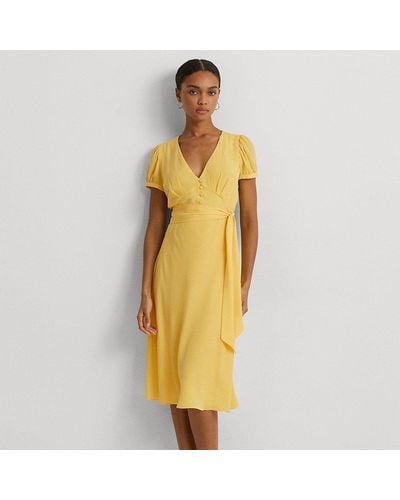 Lauren by Ralph Lauren Ralph Lauren Belted Georgette Puff-sleeve Dress - Yellow