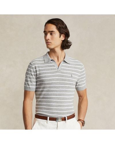 Ralph Lauren Striped Textured Cotton-linen Sweater - Gray