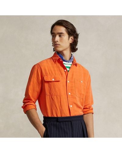 Polo Ralph Lauren Classic Fit Linnen-zijden Werkoverhemd - Oranje