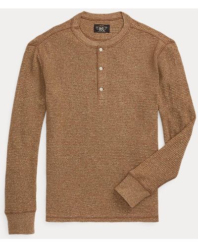 RRL Waffle-knit Henley Shirt - Brown